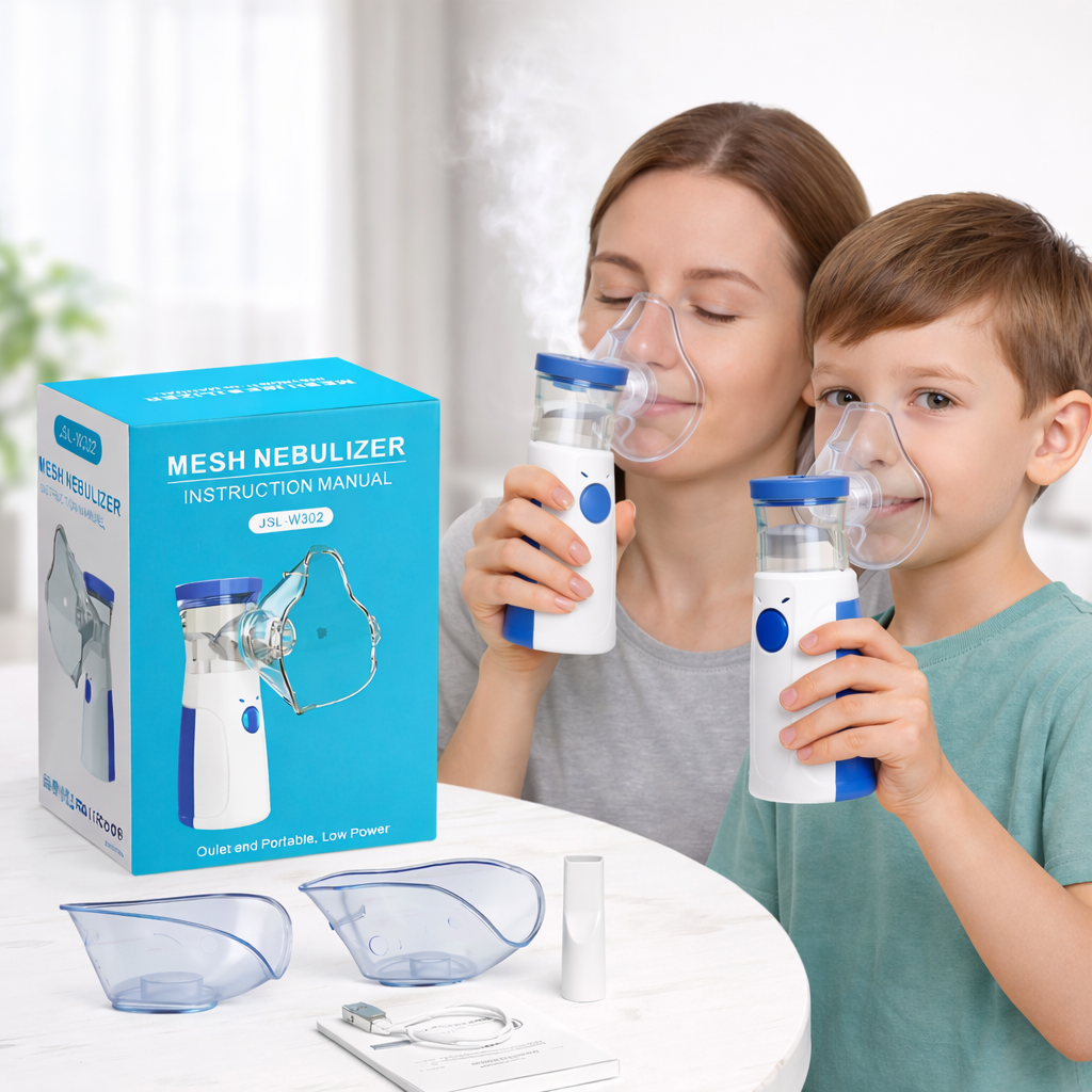 Mamma e bambino usano il nebulizzatore Azurikass
